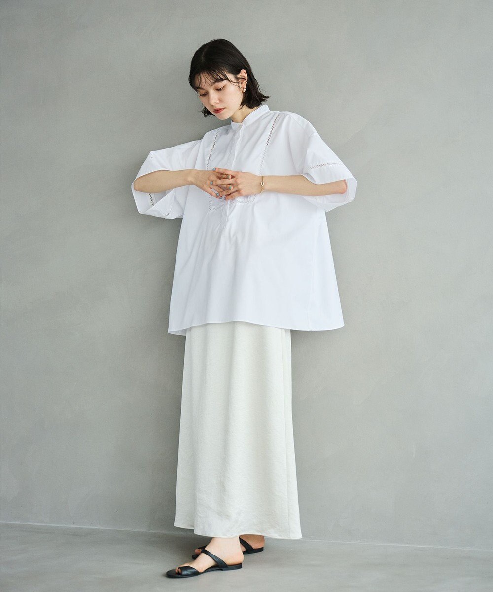 #Newans 【洗える/セットアップ可能】ハシゴレースビブデザインシャツ 