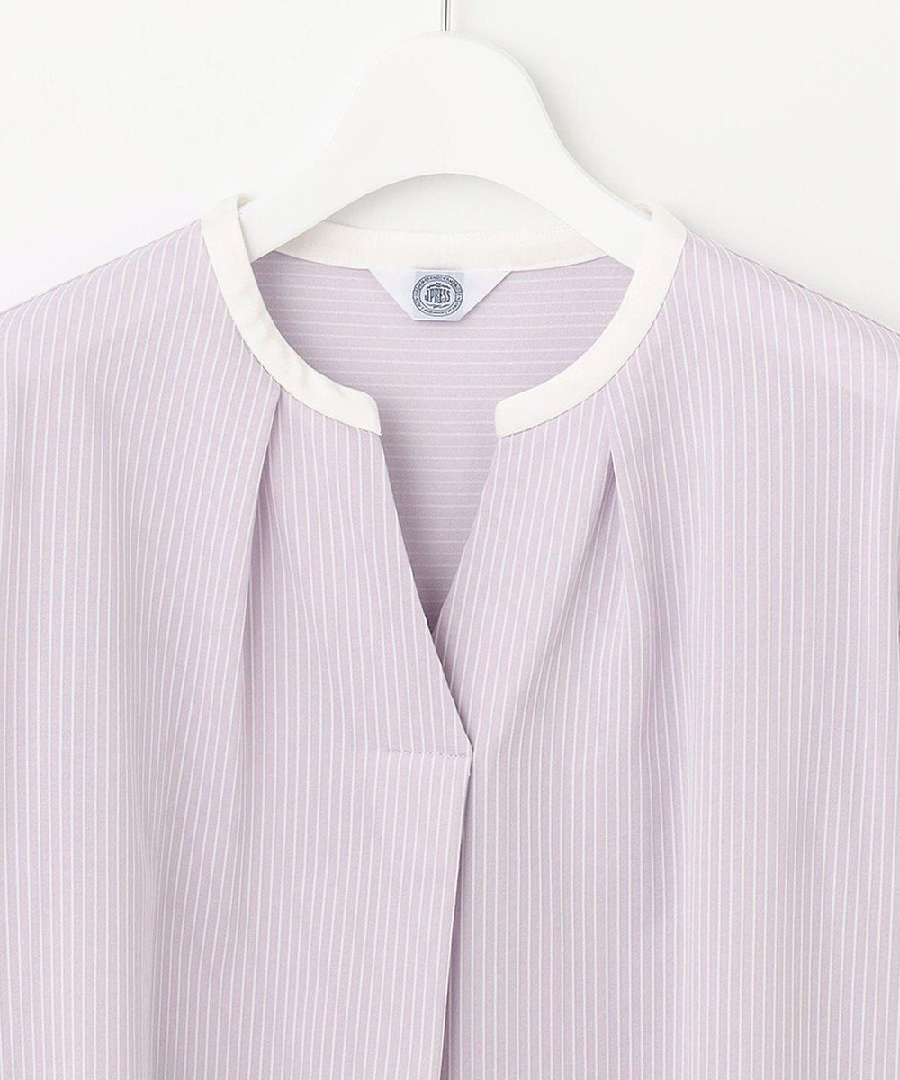 J.PRESS LADIES L ピンストライプジャージー バンドカラー スキッパー カットソー 