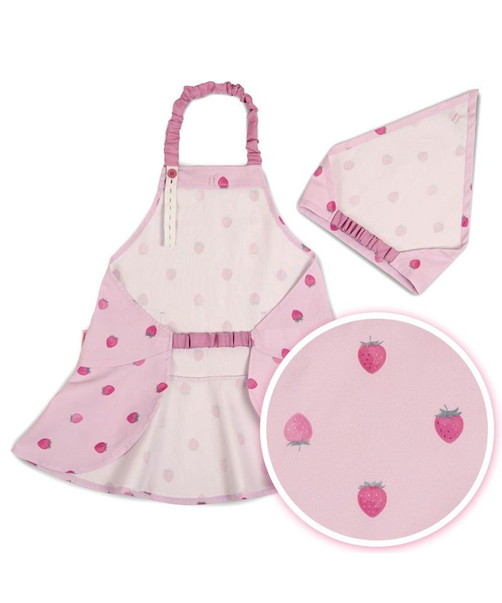 Mother garden マザーガーデン 野いちご キッズエプロン & 三角巾 セット 《レトロストロベリー柄》 100～120cm 