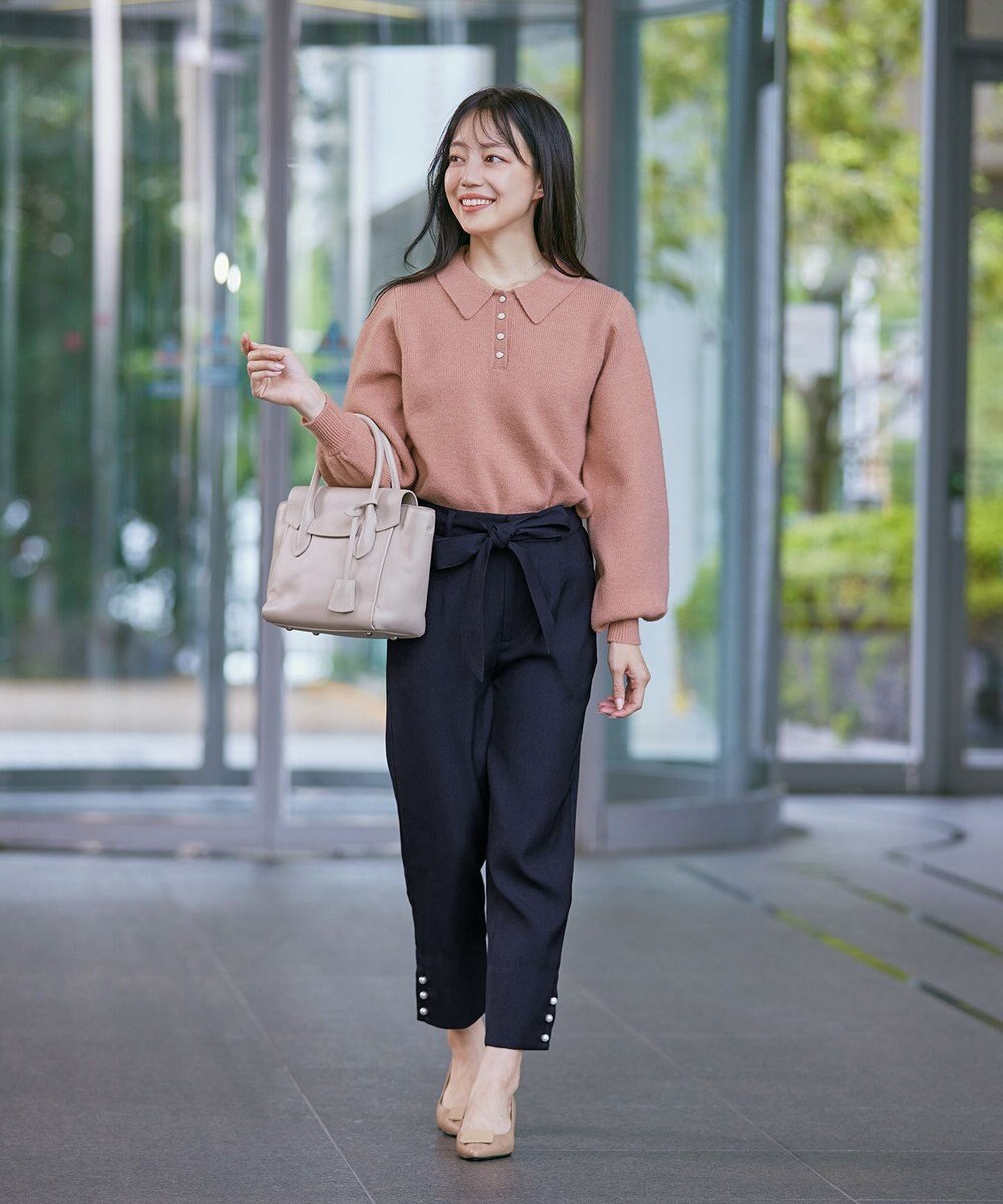 Tiaclasse L 【洗える】スリットパールテーパードパンツ 