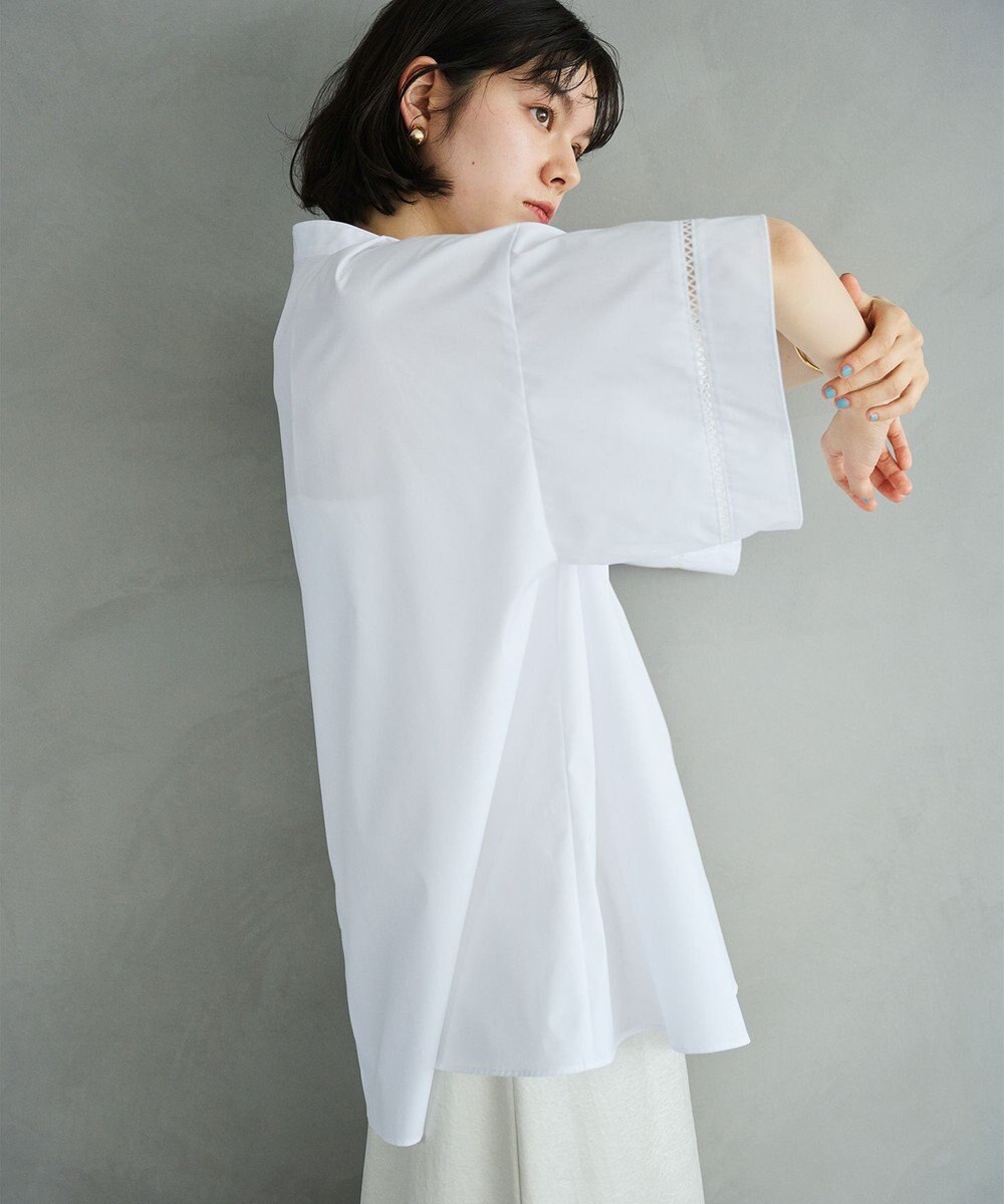 #Newans 【洗える/セットアップ可能】ハシゴレースビブデザインシャツ 