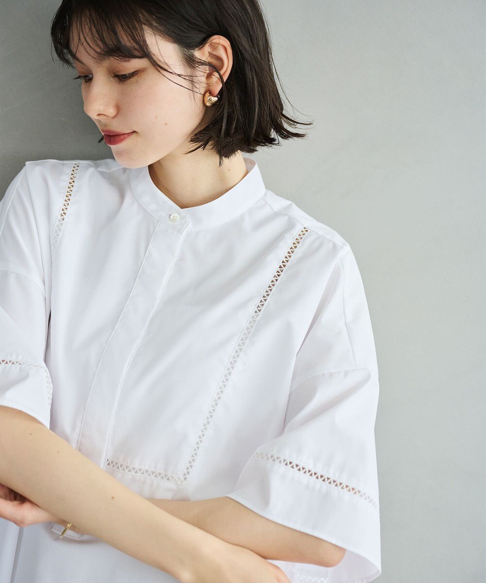 #Newans 【洗える/セットアップ可能】ハシゴレースビブデザインシャツ 