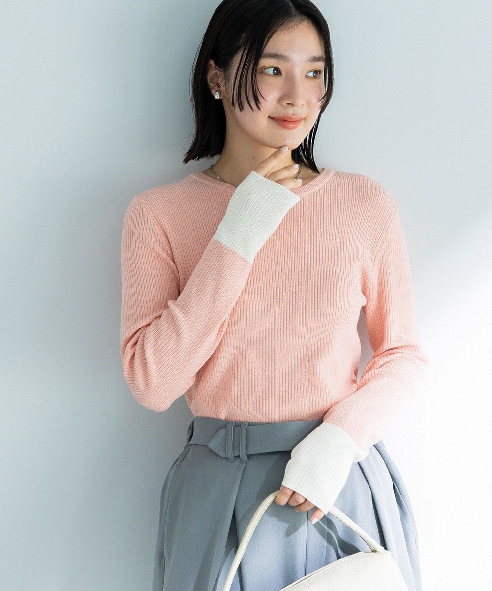 Green Parks アンチピリング袖配色ニットプルオーバー 