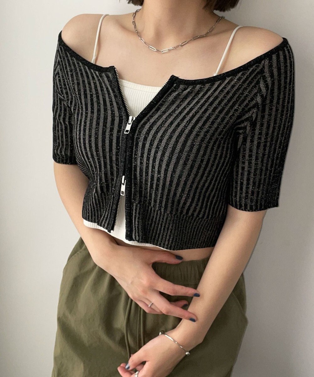 WEGO ダブルジップオフショルニットトップス 