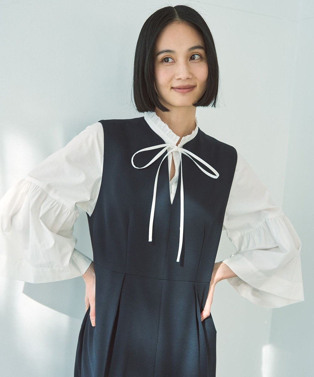 UNFILO コットンブロード フリルネックシャツ 