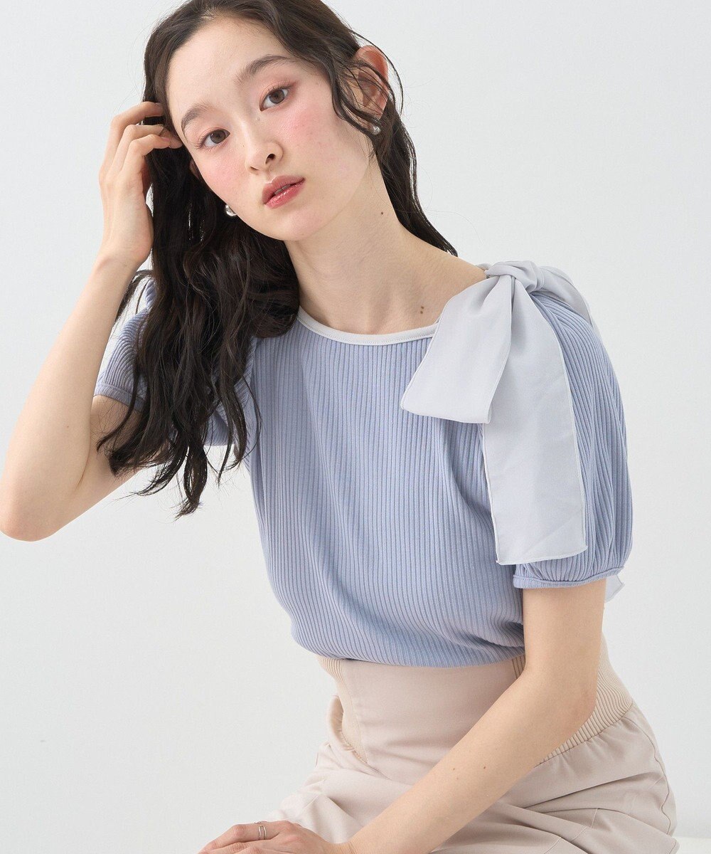 earth music&ecology アシメ肩リボンカットソー 