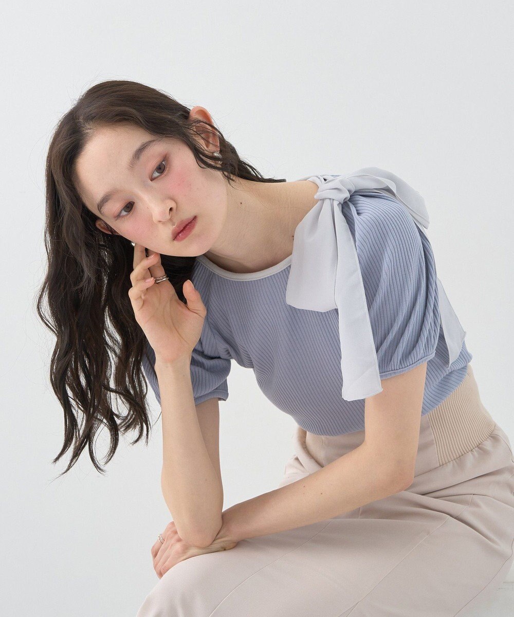 earth music&ecology アシメ肩リボンカットソー 