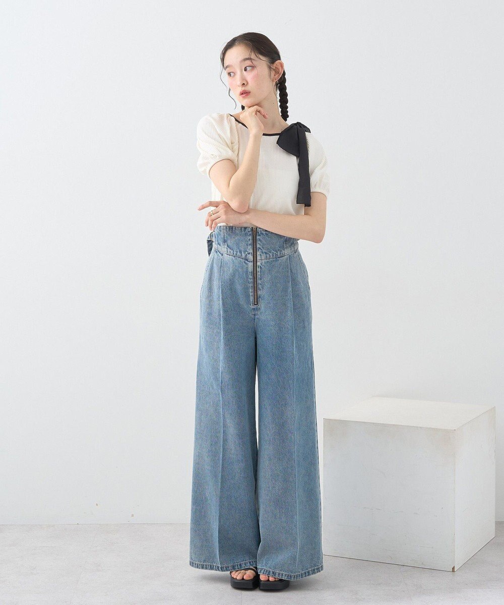 earth music&ecology アシメ肩リボンカットソー 