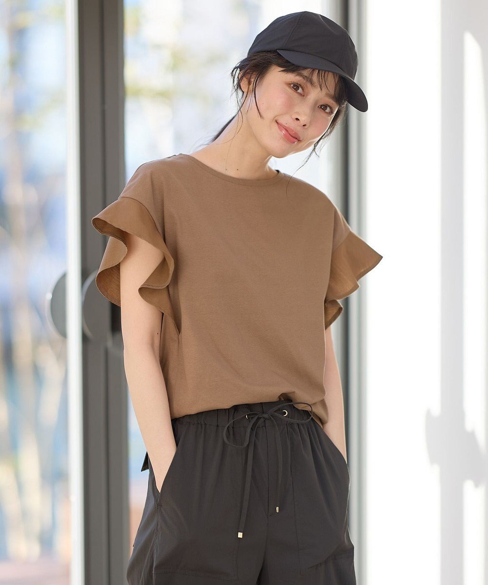 ANY 異素材コンビフリルスリーブプルオーバー 