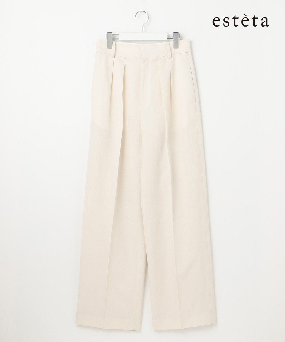 23区 【エステータ】ウールリネン タックワイドパンツ 