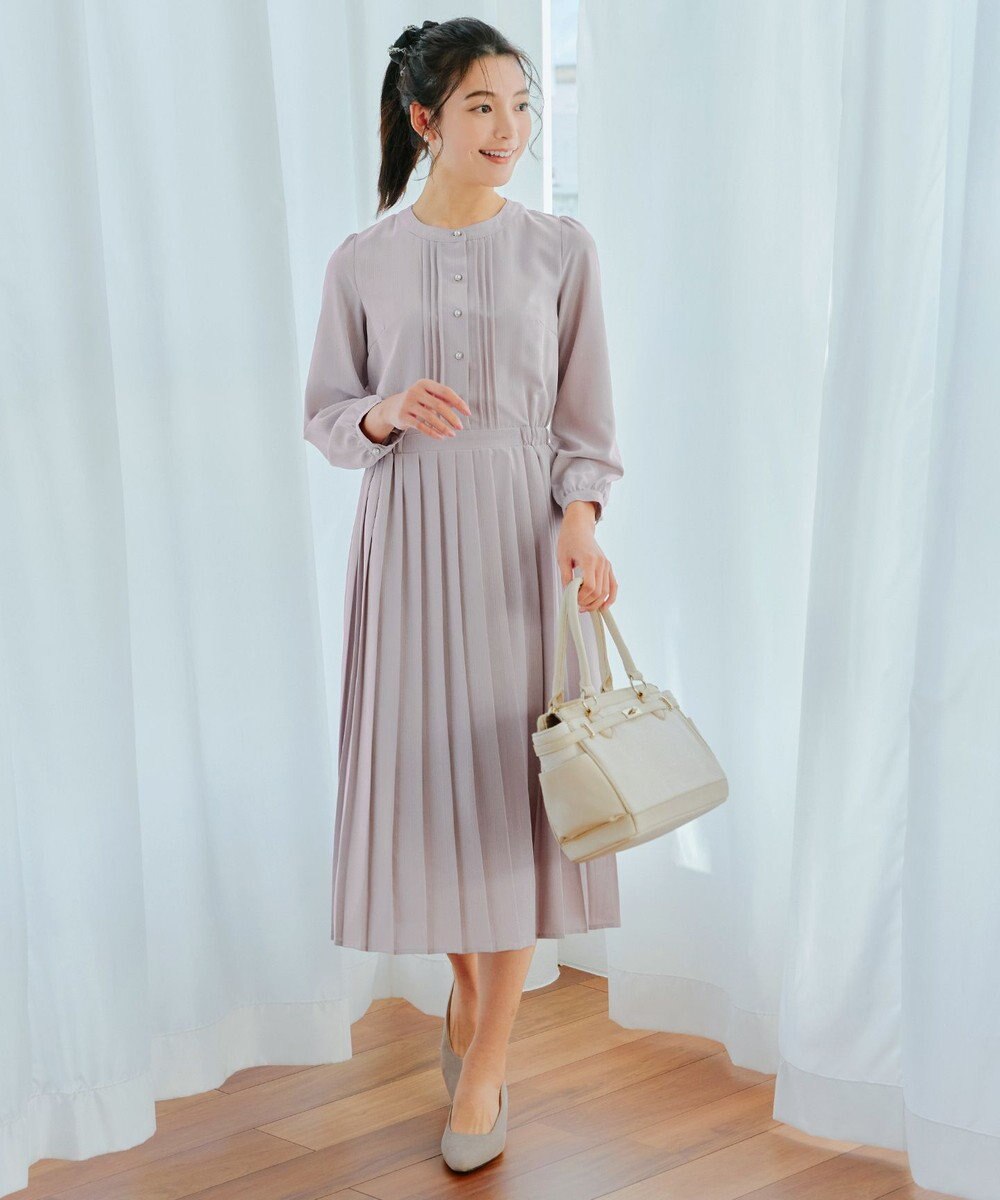 Tiaclasse 【新色追加・洗える】パールボタンプリーツワンピース 