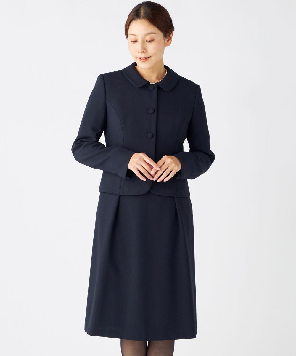 自由区 FORMAL 【お受験/セレモニーに】濃紺洗える/ストレッチワンピース+ジャケット 