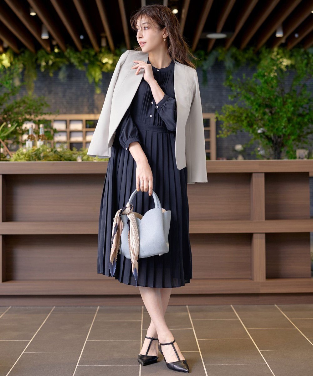 Tiaclasse 【新色追加・洗える】パールボタンプリーツワンピース 