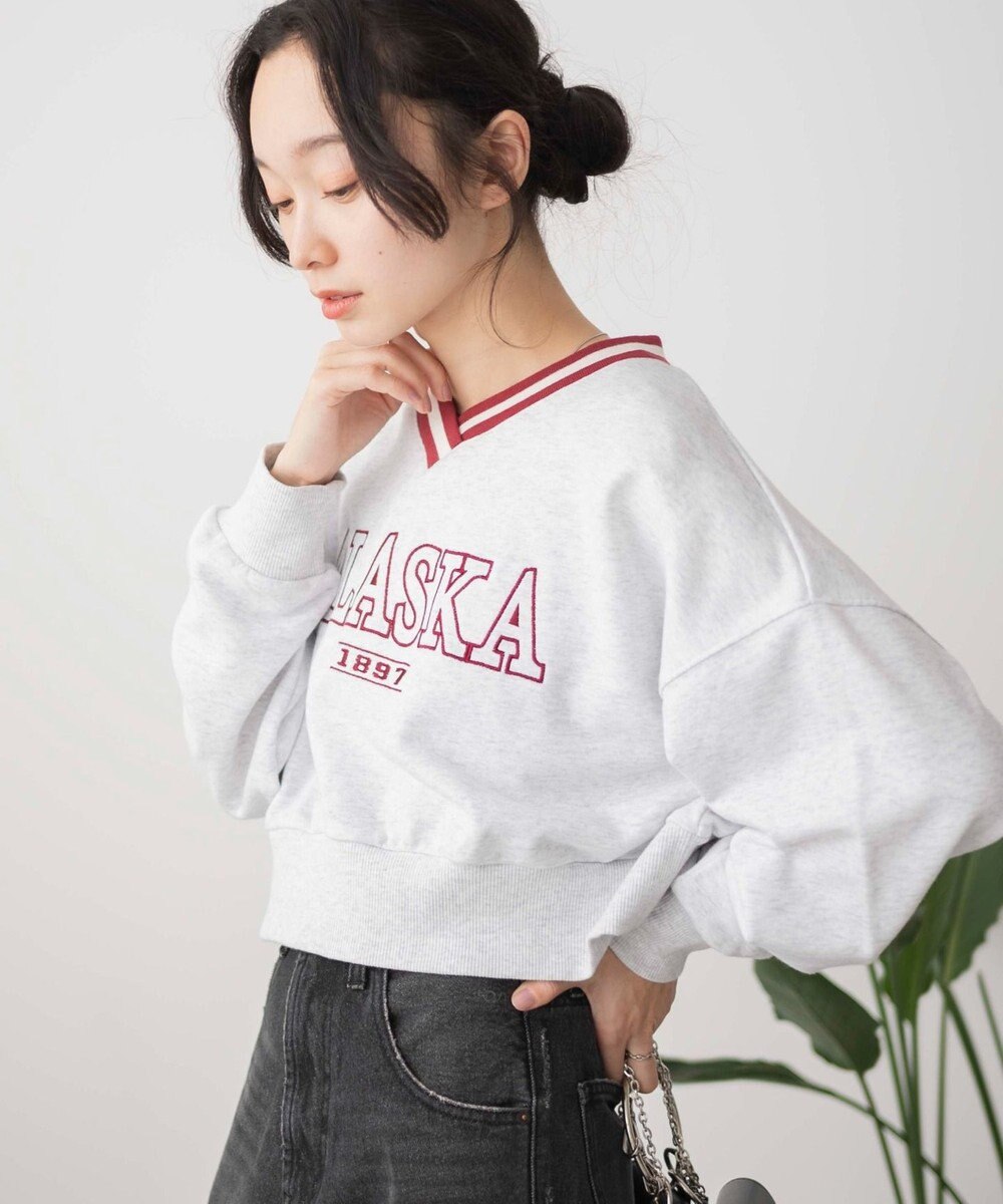 WEGO Vネックラインリブショートスウェット 