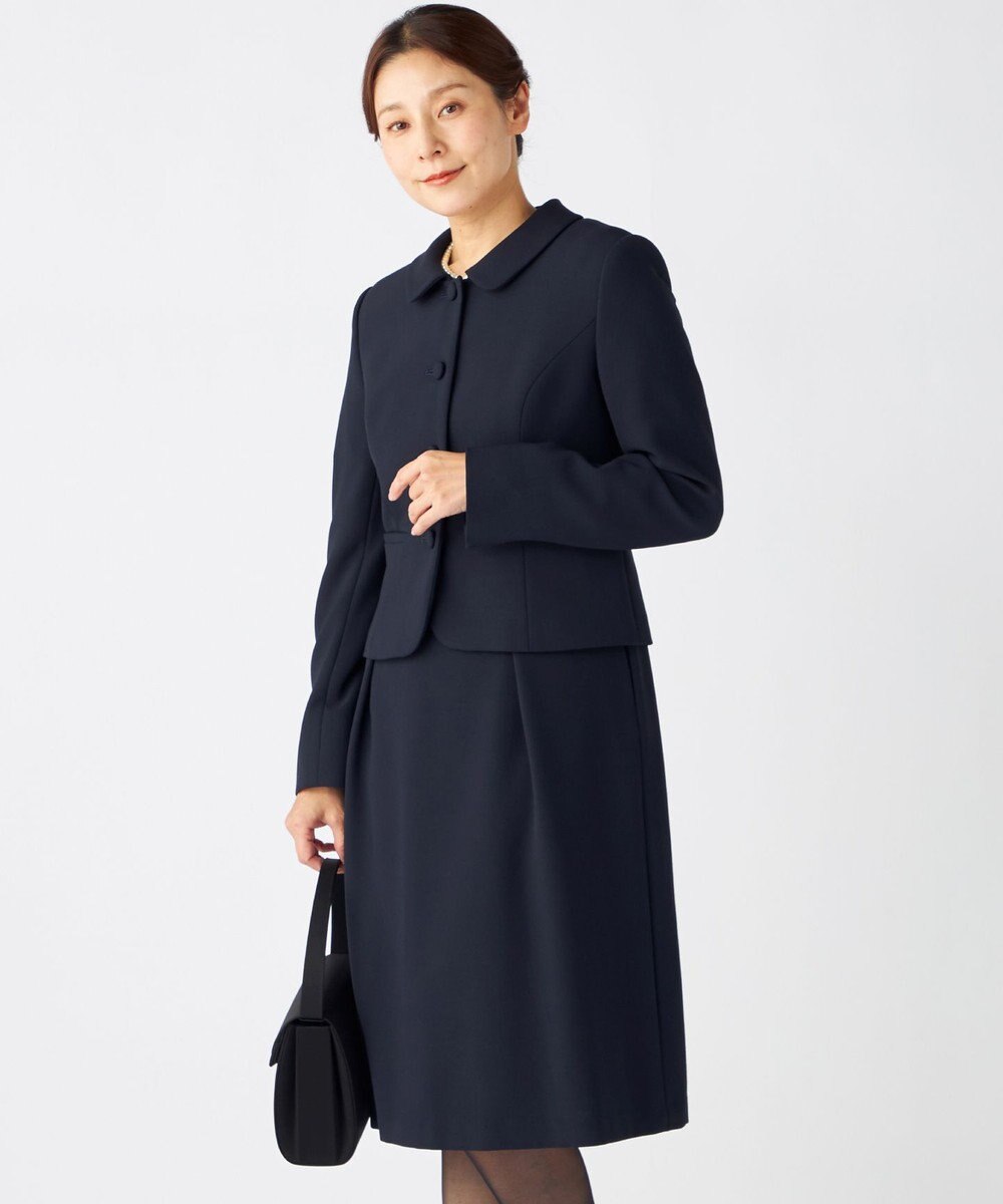自由区 FORMAL 【お受験/セレモニーに】濃紺洗える/ストレッチワンピース+ジャケット 