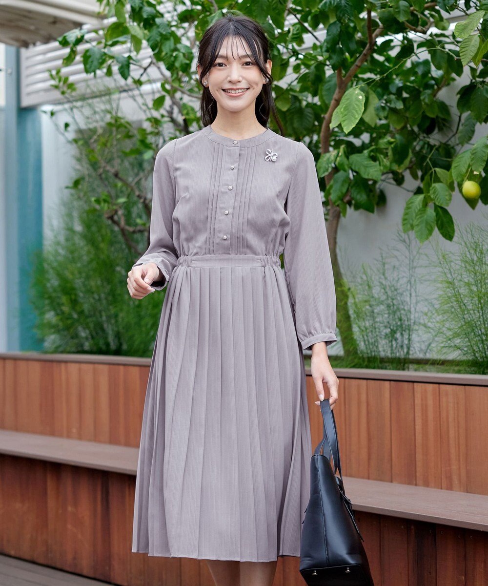Tiaclasse 【新色追加・洗える】パールボタンプリーツワンピース 