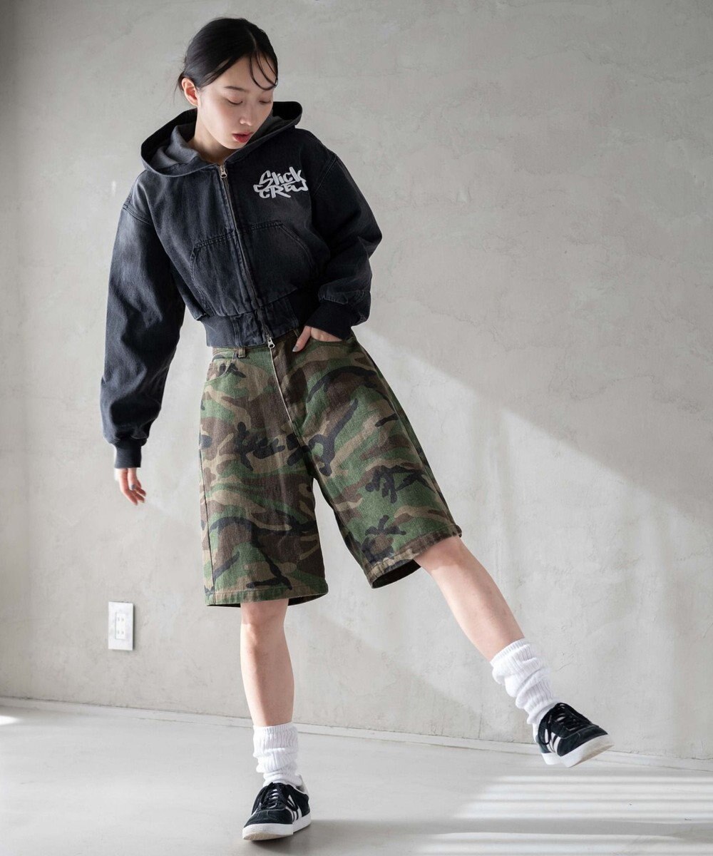 WEGO ヴィンテージウォッシュショートフードブルゾン 