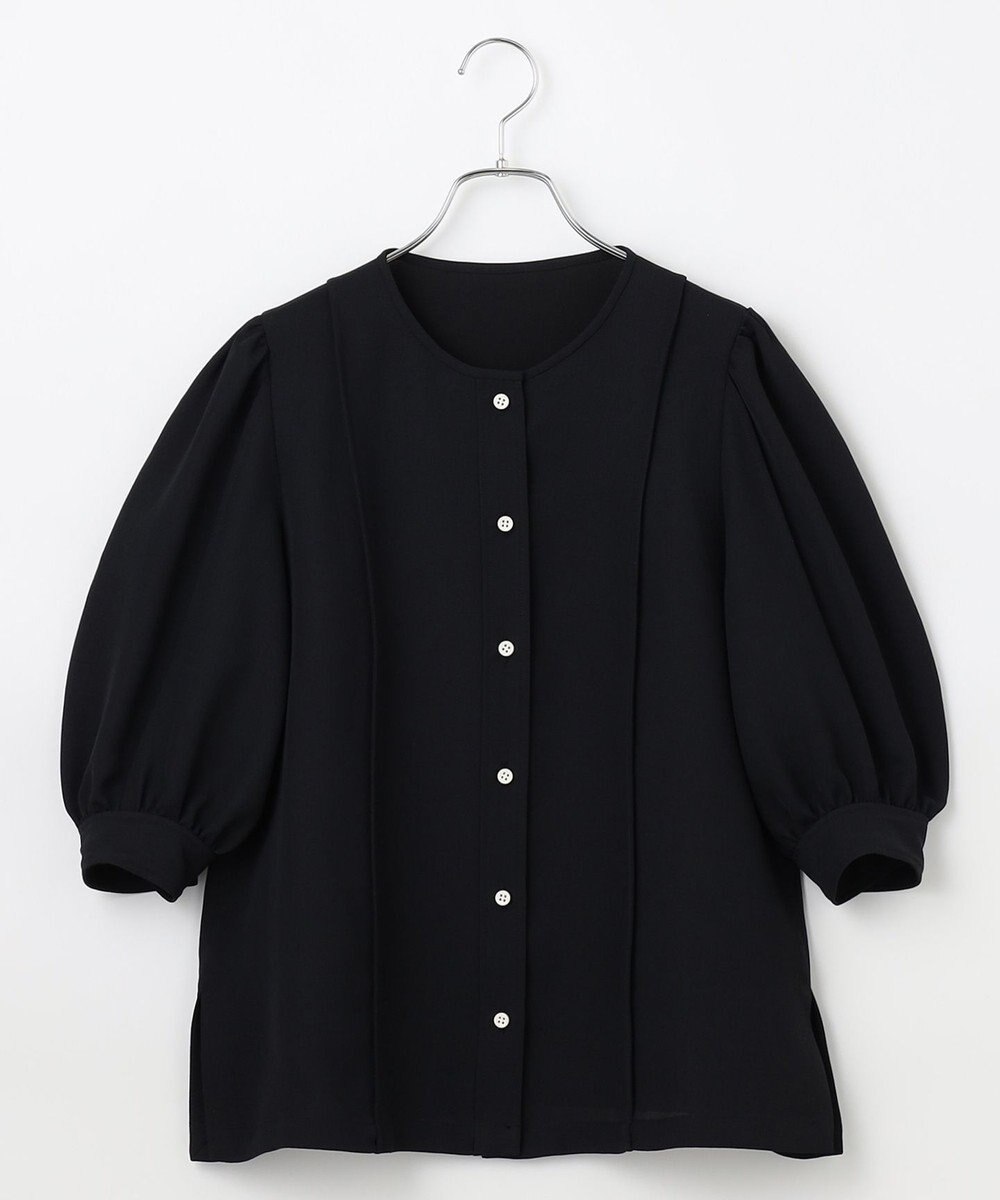 #Newans 【洗濯機可能/シワになりにくい】〈肩幅・二の腕が華奢見えする〉パフスリーブバイカラーブラウス 