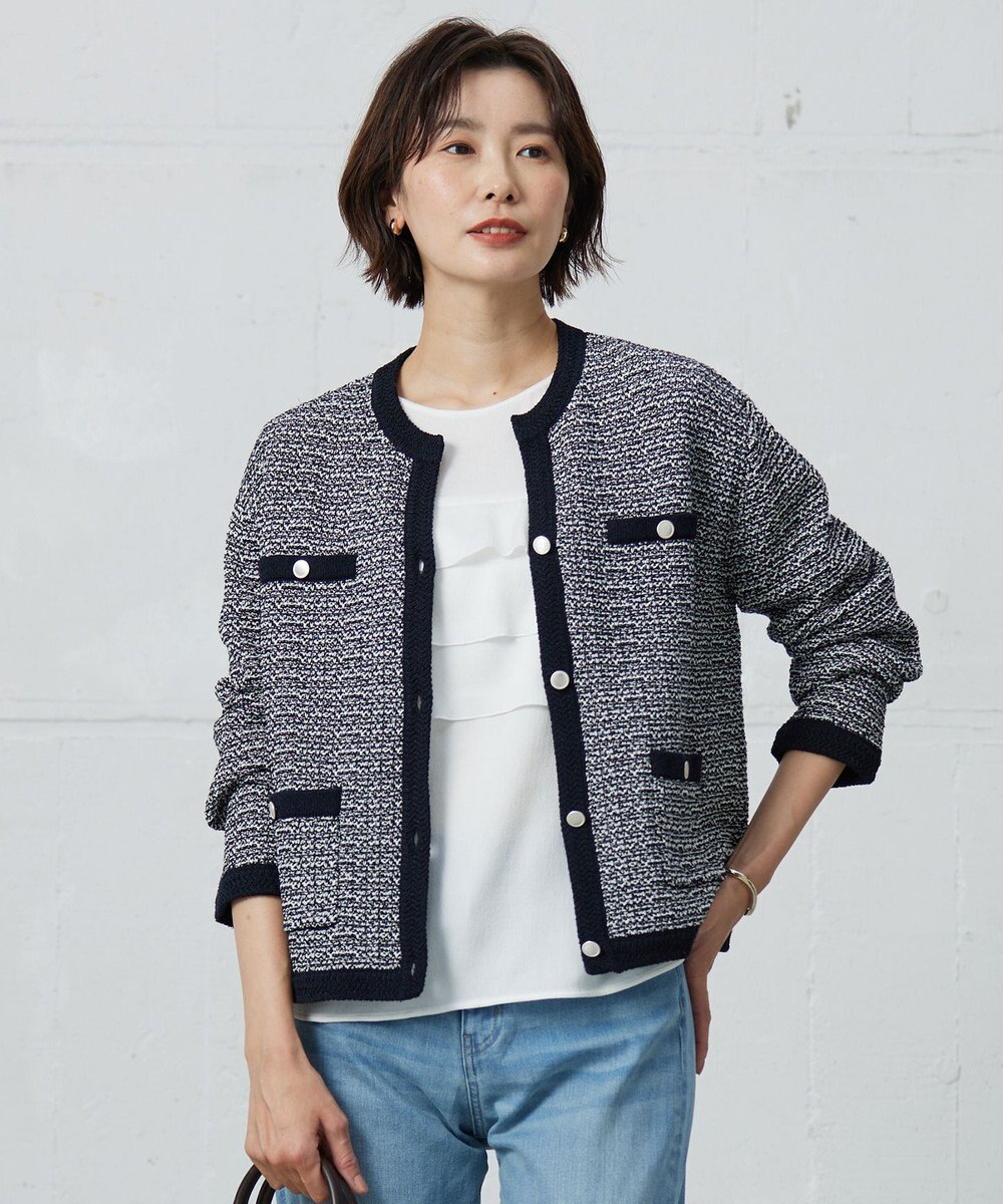 J.PRESS LADIES S 【洗える】DAILY TWEED ニット アウター ネイビーミックス系