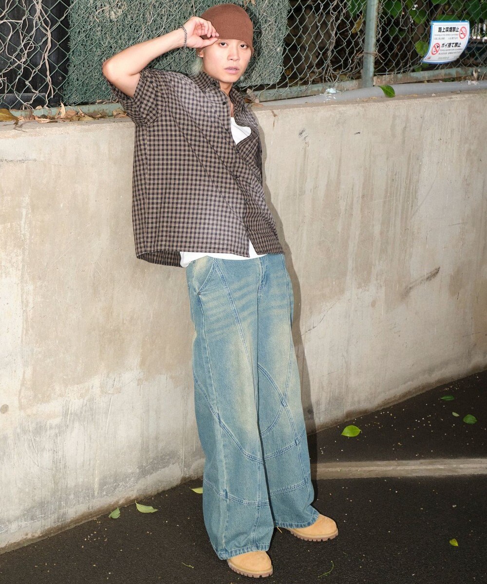 WEGO 【ユニセックス着用ITEM】スウィッチングフレアデニムパンツ 