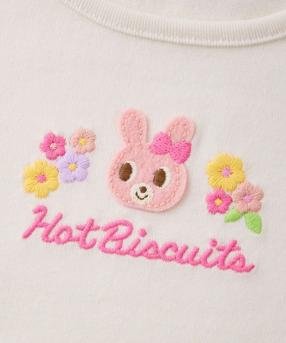 MIKI HOUSE HOT BISCUITS キャビット×お花 刺繍 裾フリル長袖Tシャツ 