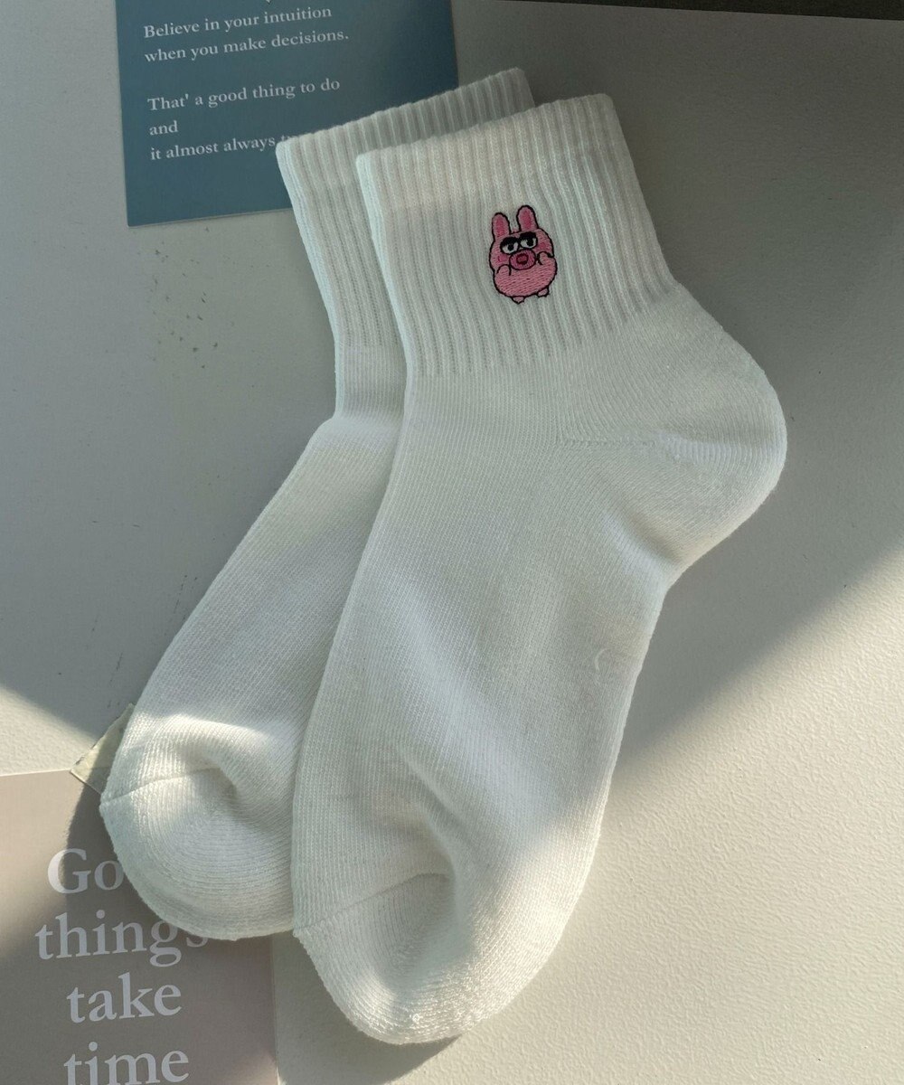 WEGO アニマル刺繍アンクル底パイルソックス 