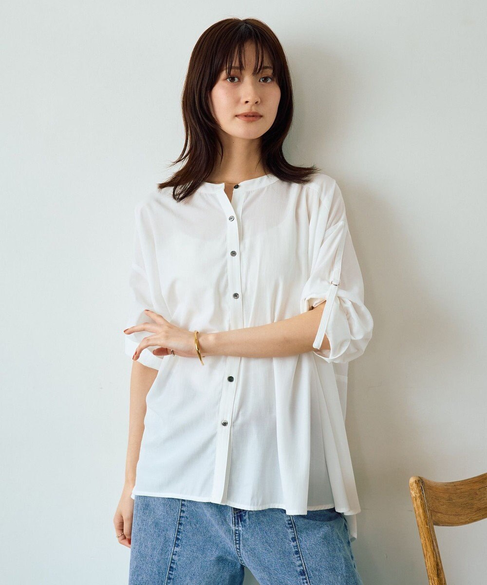 YECCA VECCA 2wayドロストスリーブバンドカラーシャツ 