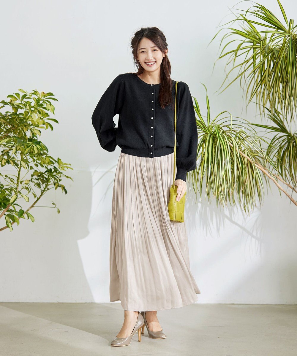 Tiaclasse 【洗える】パールボタンニットカーデ 