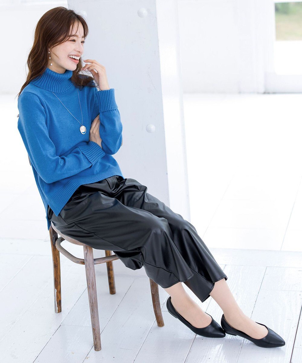 Tiaclasse 【洗える】もっちり柔らかいリブタートルプルオーバーニット 