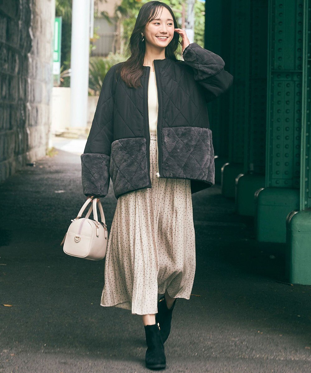 ANY SIS フェイクファーコンビキルティング アウター 