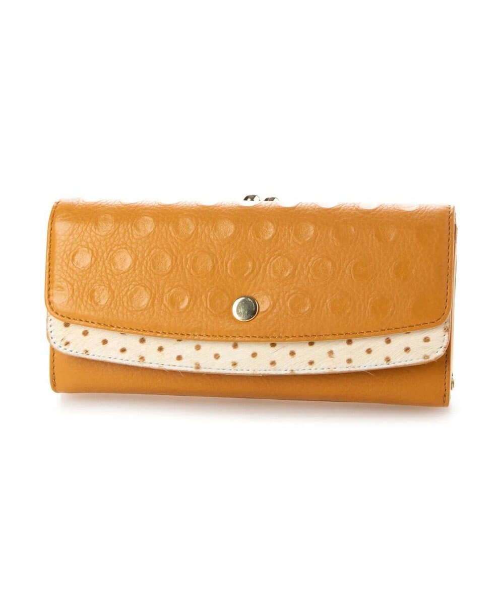 UNBILLION perche 牛革×ハラコ風ドットダブルかぶせ長財布 