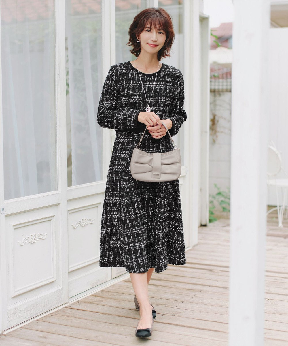 Tiaclasse 【安田美沙子さん着用・洗える】配色ツイードワンピース 