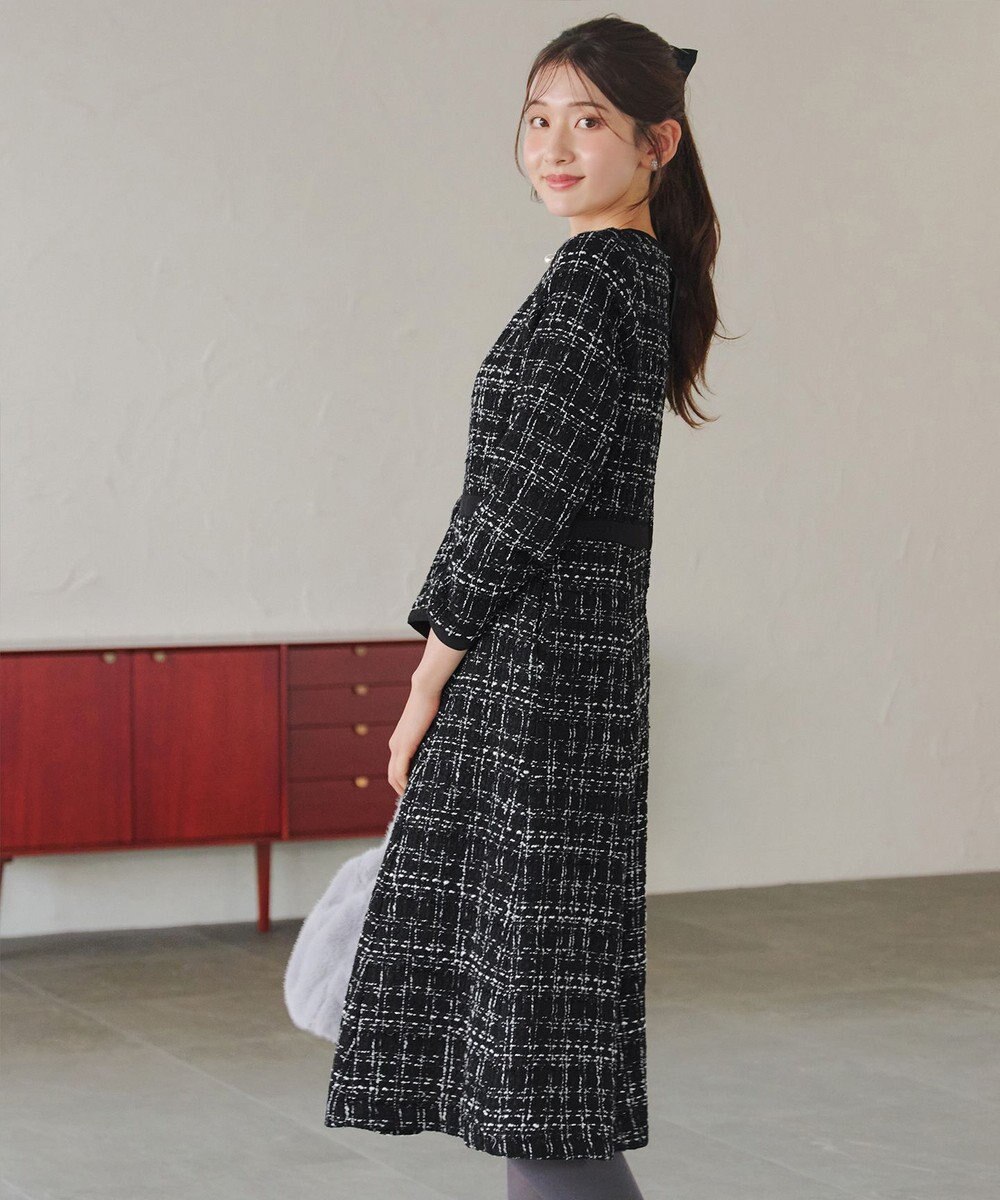 Tiaclasse 【安田美沙子さん着用・洗える】配色ツイードワンピース 