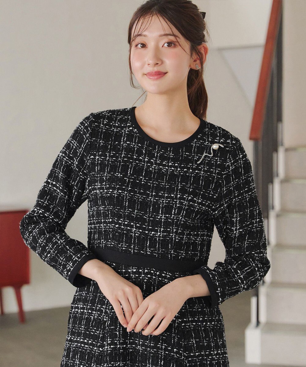 Tiaclasse 【安田美沙子さん着用・洗える】配色ツイードワンピース 