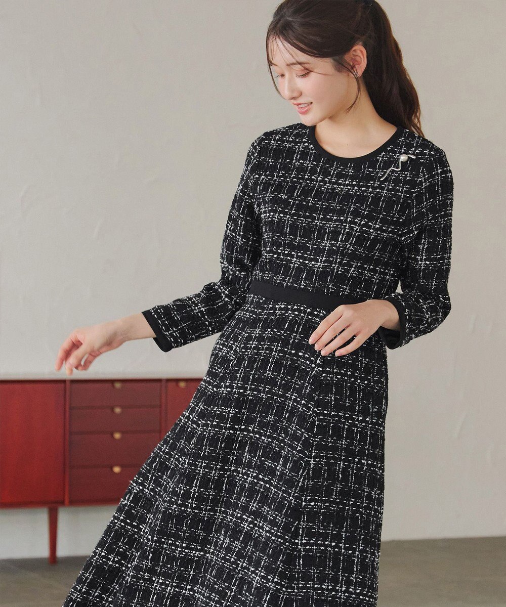 Tiaclasse 【安田美沙子さん着用・洗える】配色ツイードワンピース 
