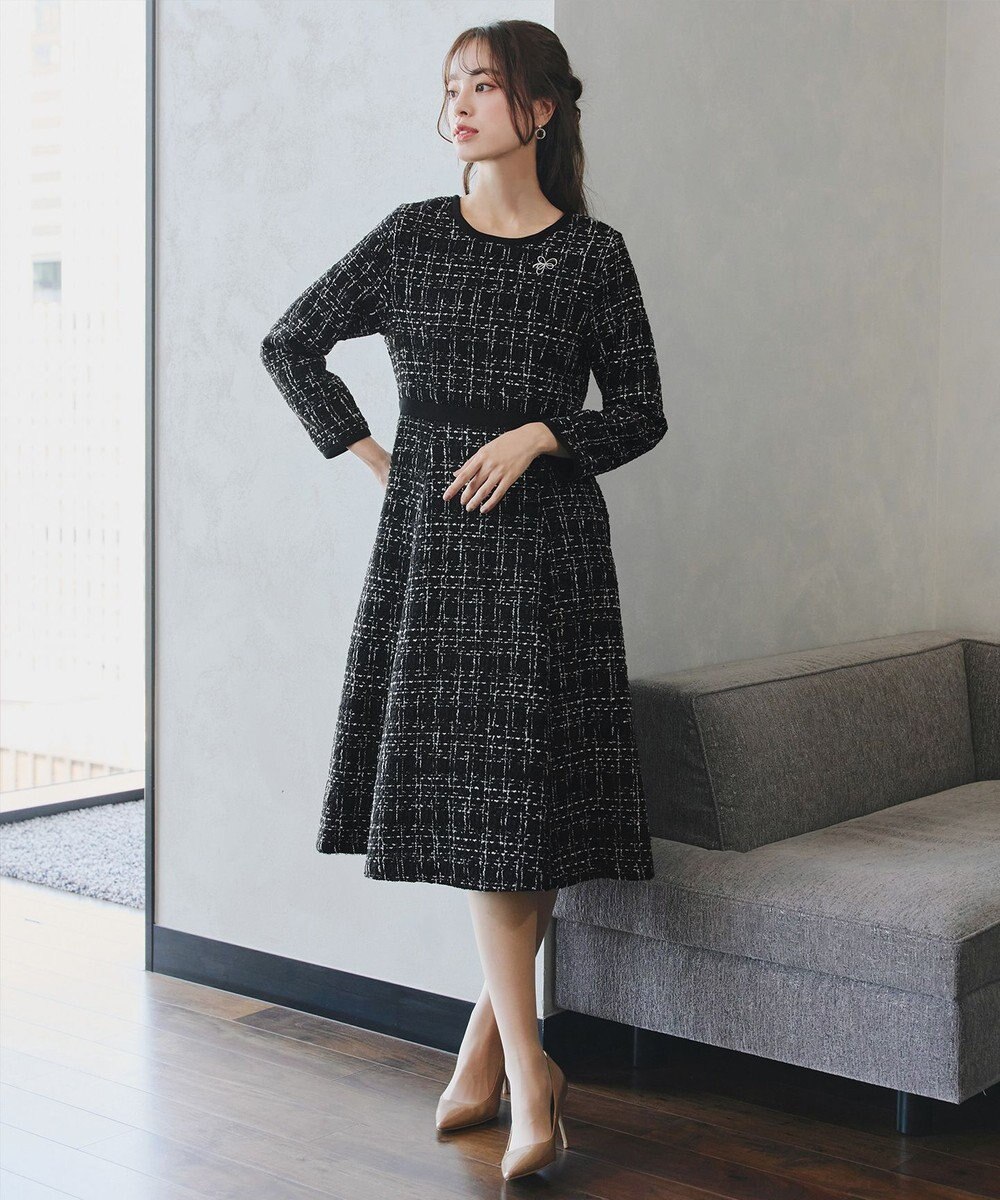 Tiaclasse 【安田美沙子さん着用・洗える】配色ツイードワンピース 