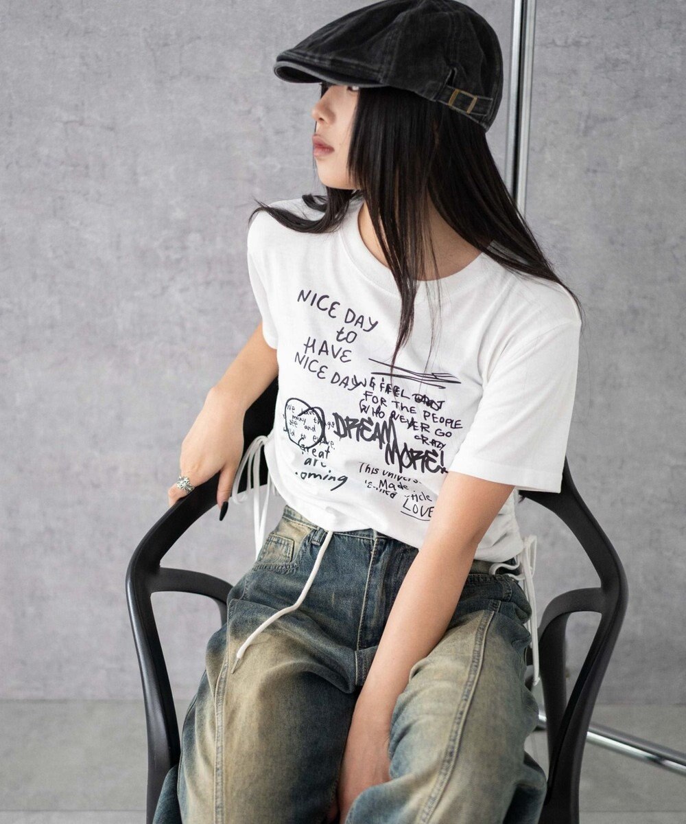 WEGO グラフィックショートサイドリボンドロストT 