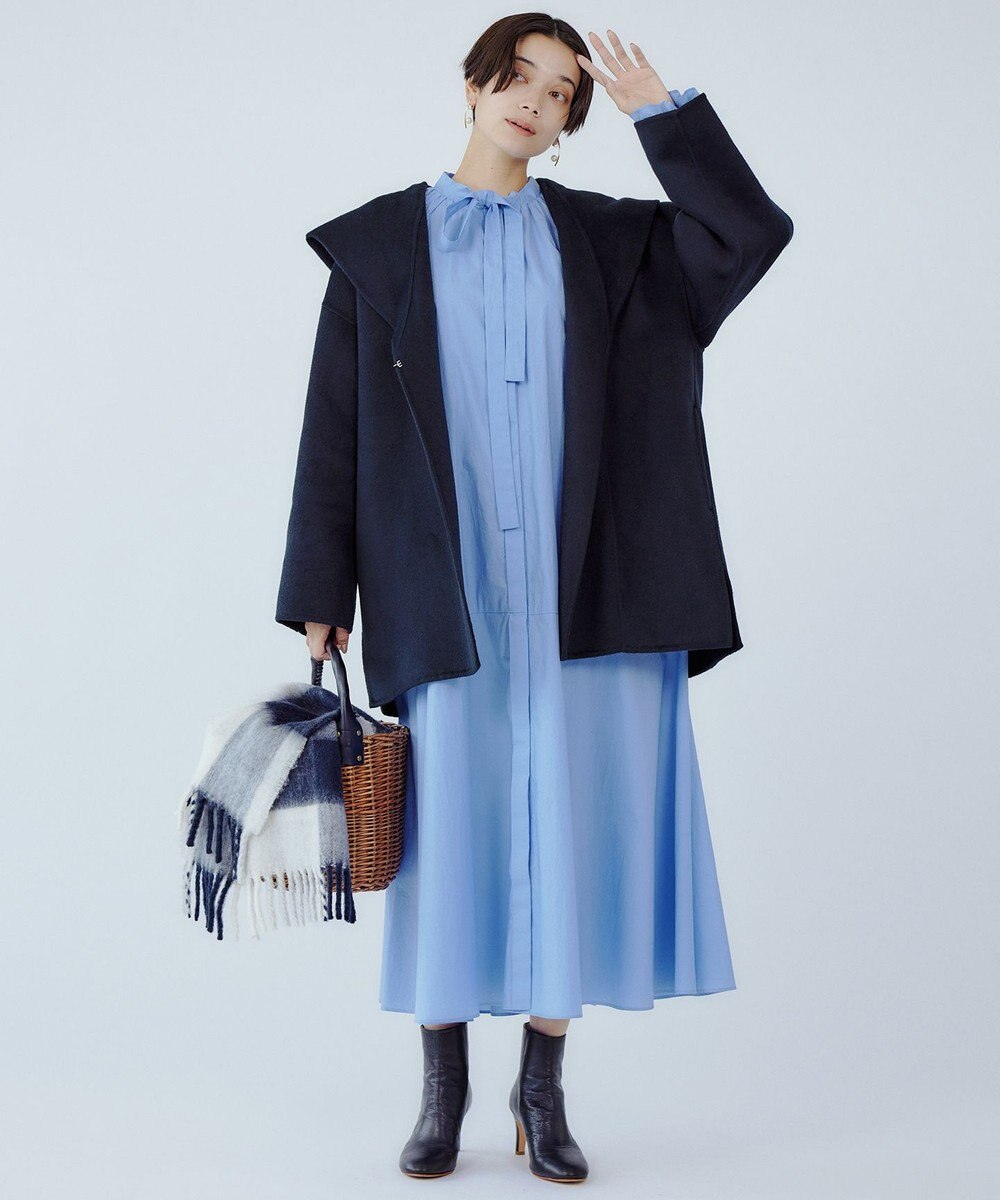 UNFILO 【撥水】ウール混リバー フーデットコート 