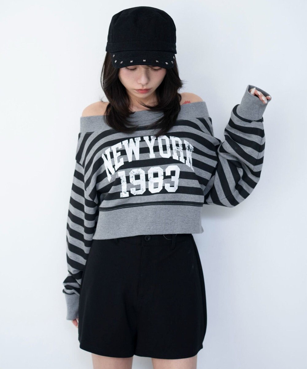 WEGO グラフィックオフショルショートスウェット 