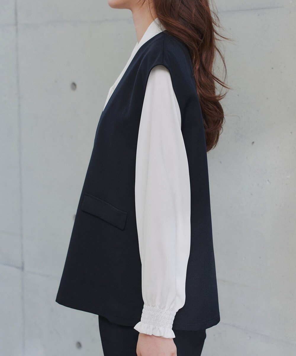 Tiaclasse 【ブラウス&ベスト&パンツ3点セット】リボンタイブラウス＋ベスト付き 3点セットアップ 