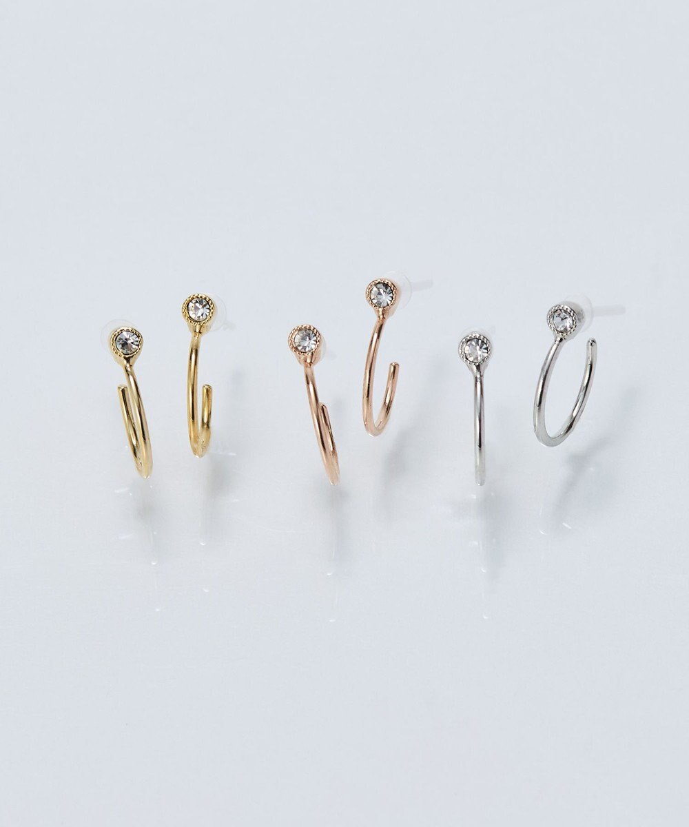 Phoebe 【金属アレルギー対応】ポイントビジューフープピアス/ニッケルフリー シルバー 