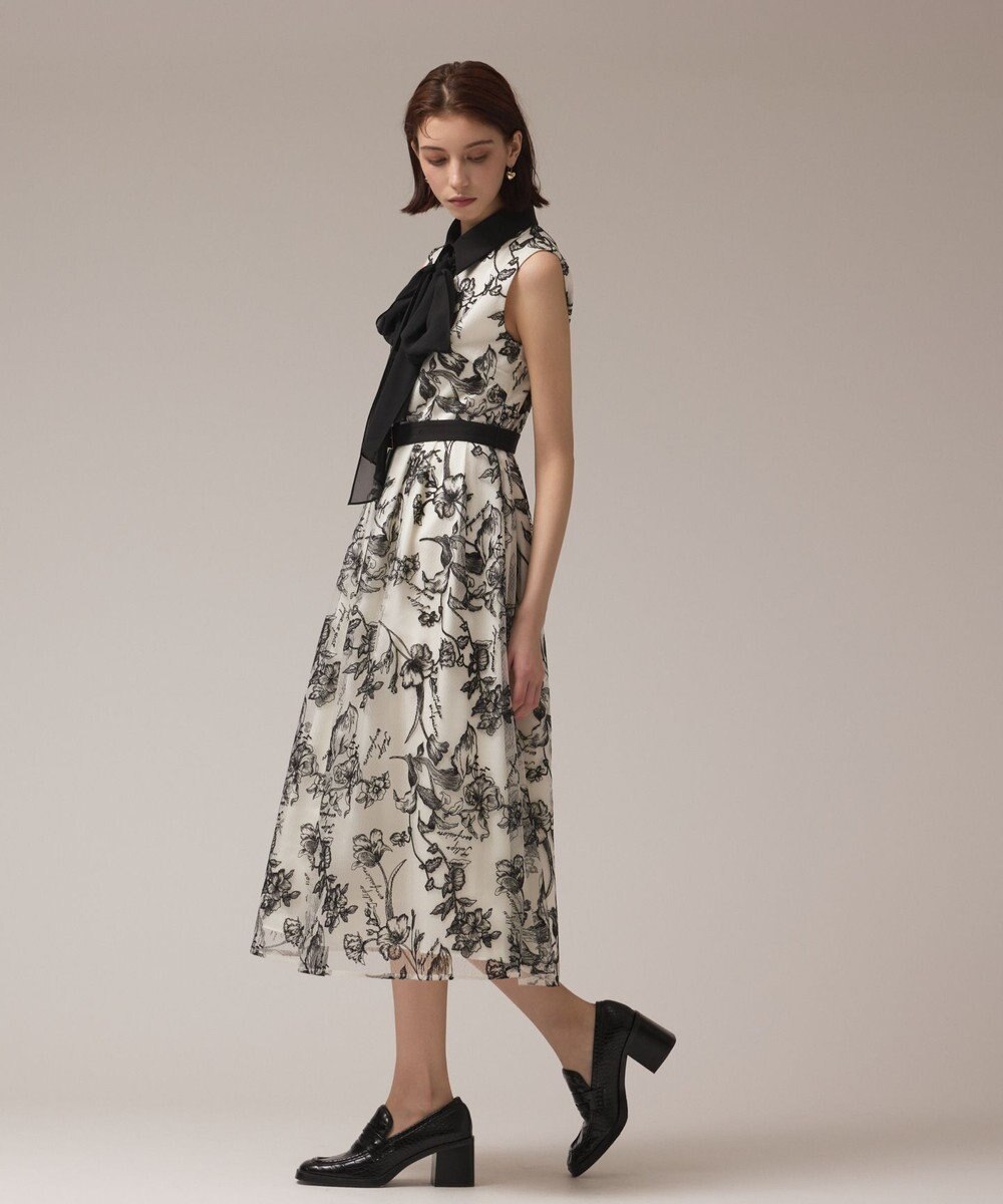 GRACE CONTINENTAL フラワー刺繍ボウタイドレス 