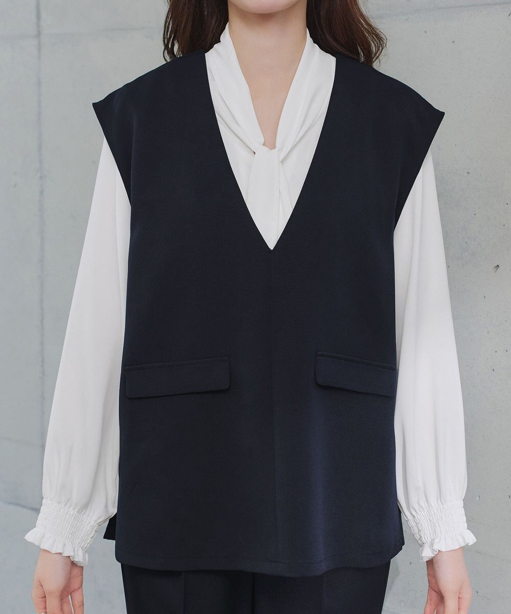 Tiaclasse 【ブラウス&ベスト&パンツ3点セット】リボンタイブラウス＋ベスト付き 3点セットアップ 