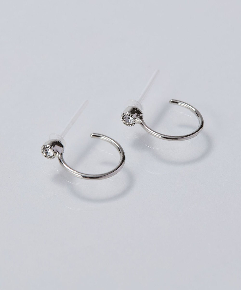 Phoebe 【金属アレルギー対応】ポイントビジューフープピアス/ニッケルフリー シルバー 