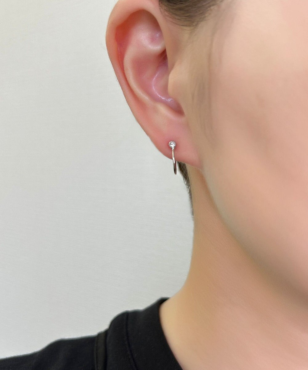 Phoebe 【金属アレルギー対応】ポイントビジューフープピアス/ニッケルフリー シルバー 