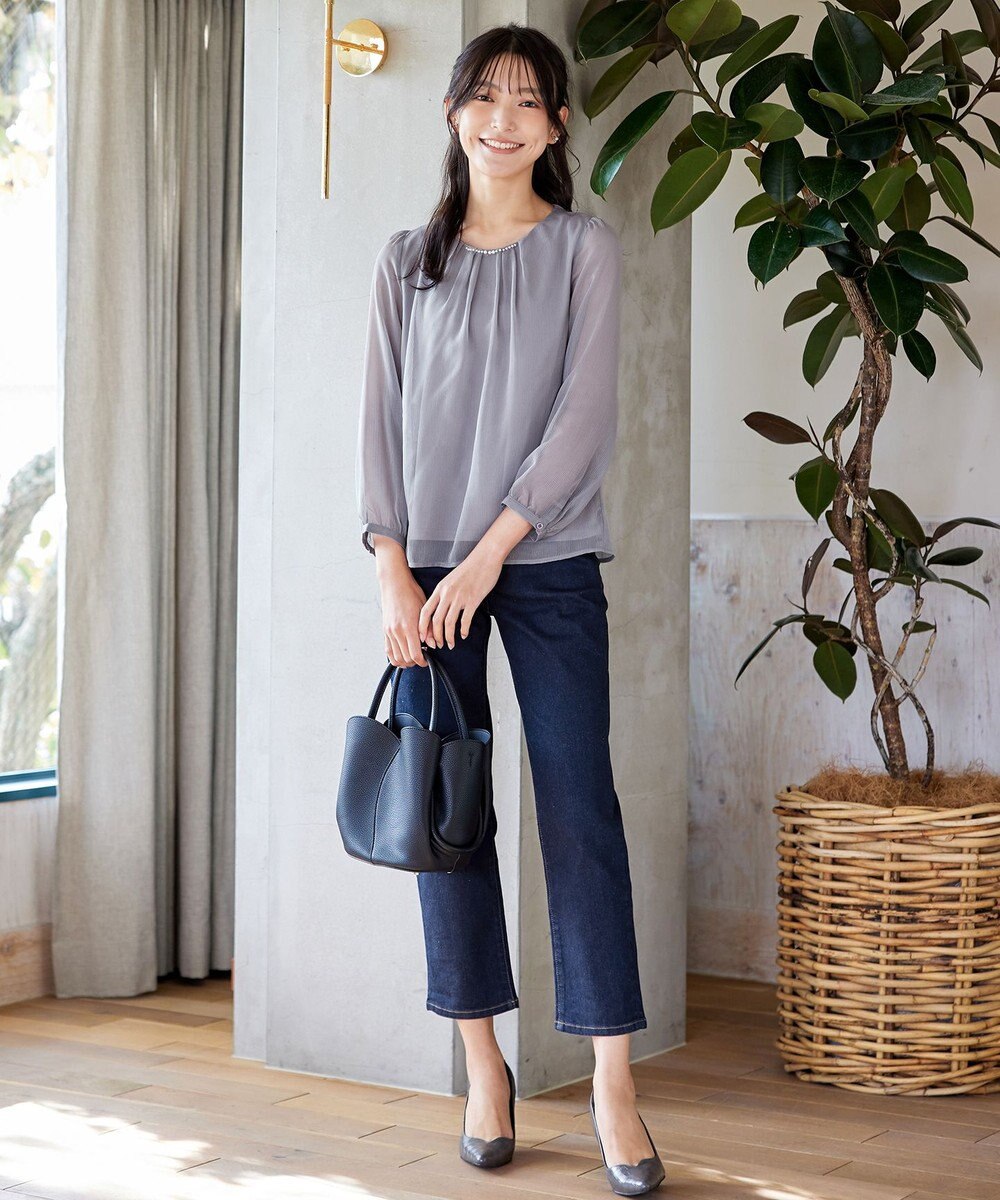 Tiaclasse L 【洗える】ドビーシフォンパールブラウス 