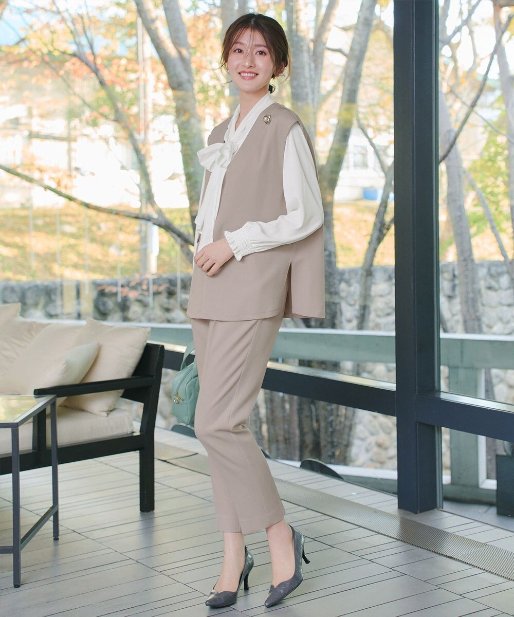 Tiaclasse 【ブラウス&ベスト&パンツ3点セット】リボンタイブラウス＋ベスト付き 3点セットアップ 