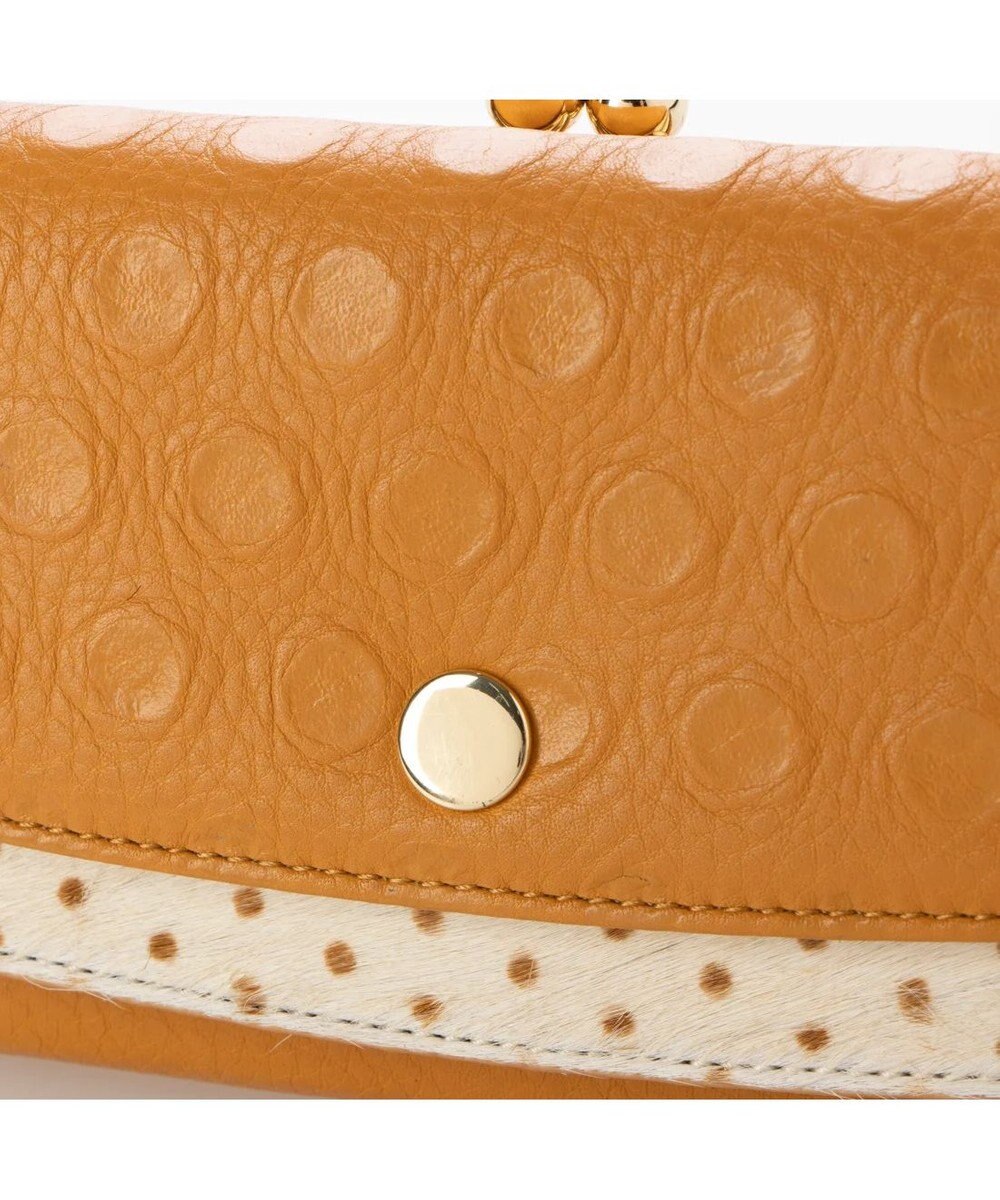 UNBILLION perche 牛革×ハラコ風ドットダブルかぶせ長財布 