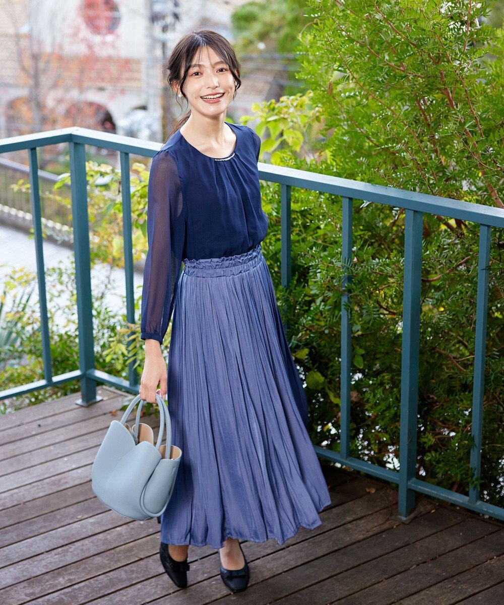 Tiaclasse L 【洗える】ドビーシフォンパールブラウス 