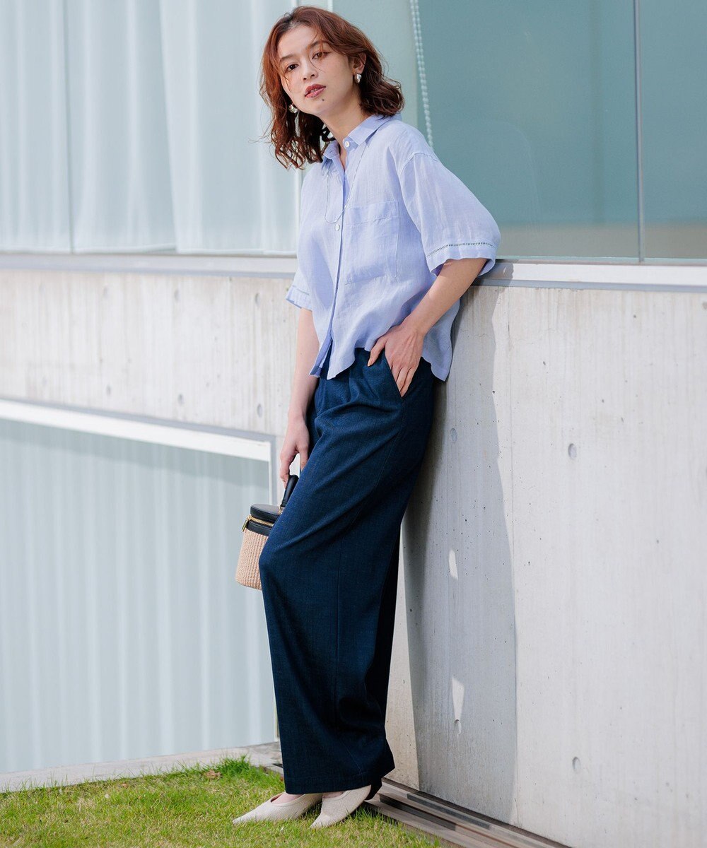 23区 L 【洗える】デニムライクシャンブレー ワイドパンツ 